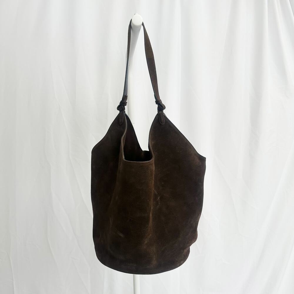 Khaite Tote Bag Lotus Suede Dark Brown Leather Shoulder Purse Large Scarf - Picture 7 of 12